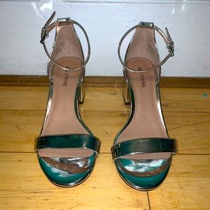Silver One Strap Blocked Heels